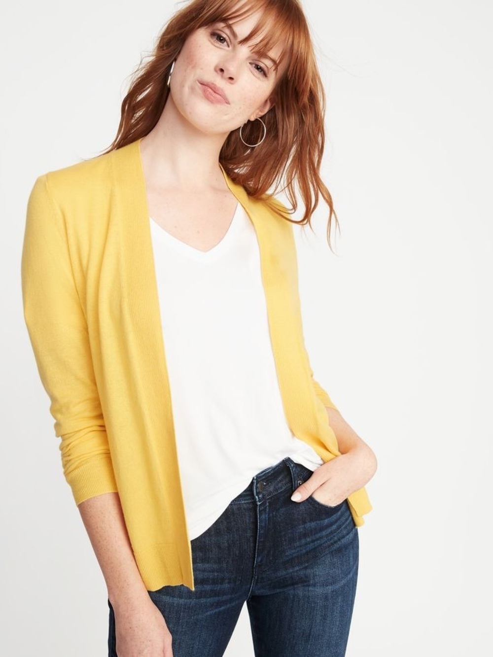 Mustard Yellow Cardigan Sweater Open-Front Marigold Knit Simple Old Navy M